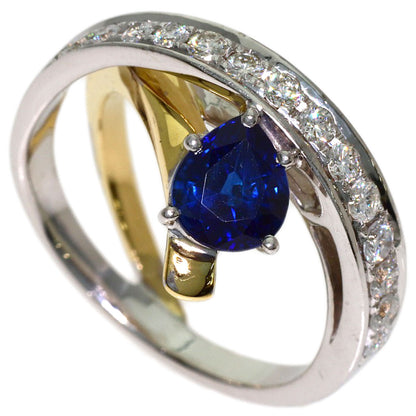 1.29ct Sapphire Diamond Ring K18 White Gold 18K Yellow Gold 6.4g　Ladies
