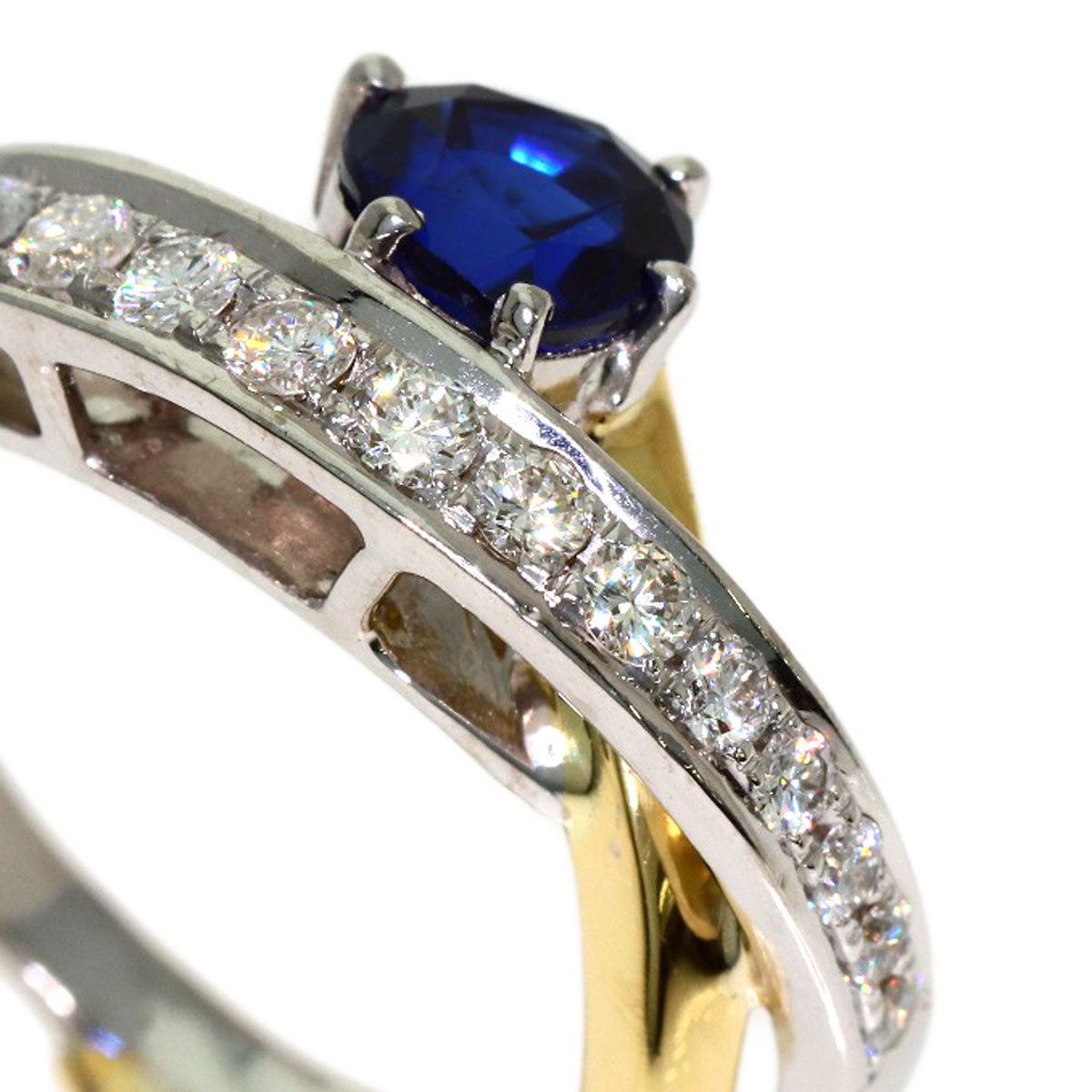 1.29ct Sapphire Diamond Ring K18 White Gold 18K Yellow Gold 6.4g　Ladies
