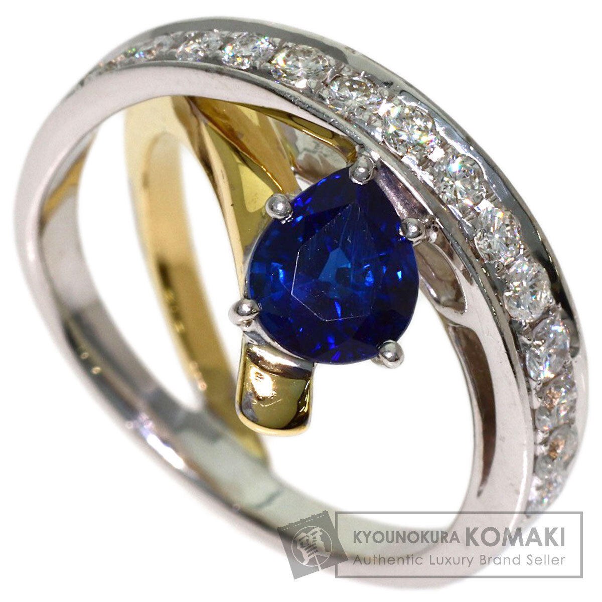 1.29ct Sapphire Diamond Ring K18 White Gold 18K Yellow Gold 6.4g　Ladies