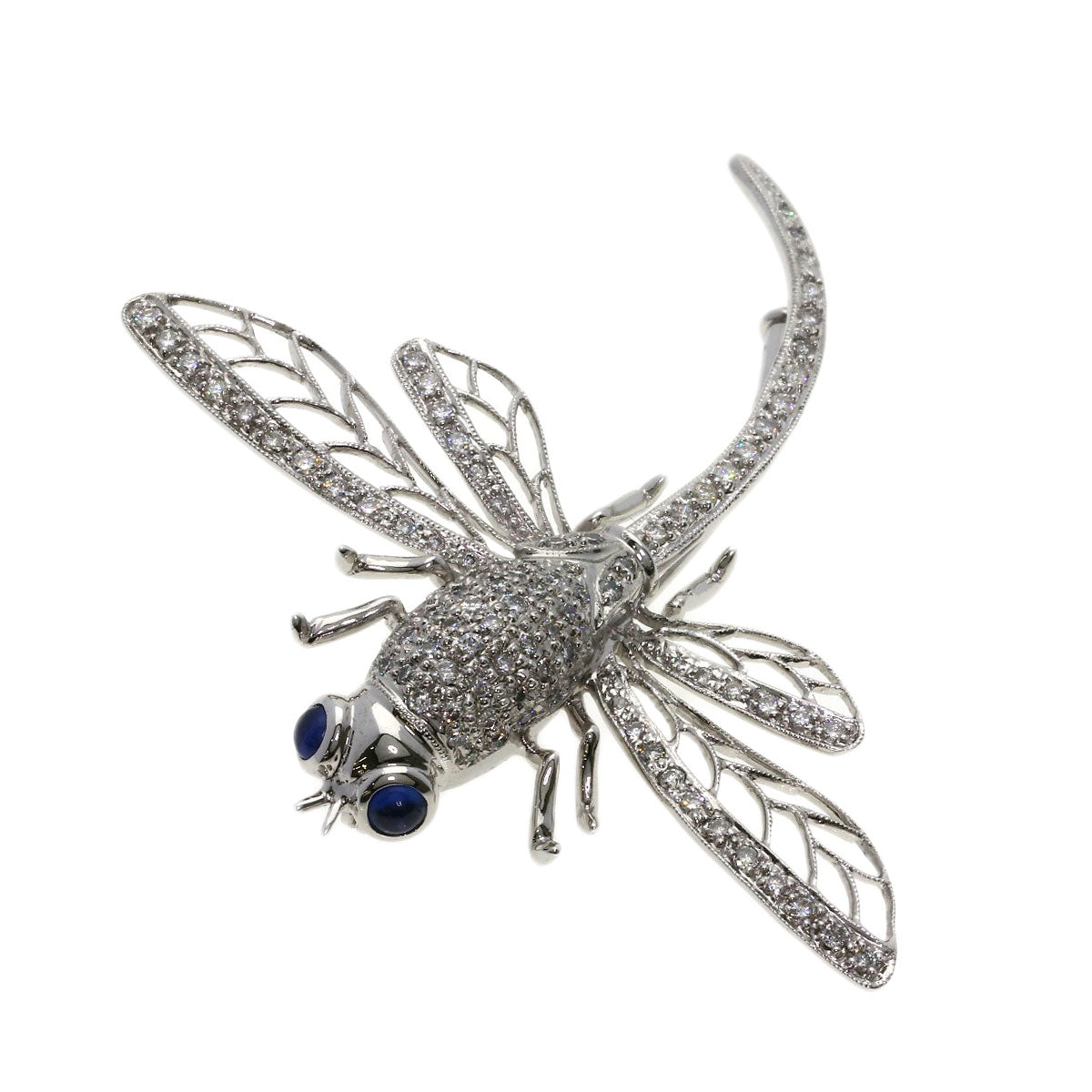 0.31ct Dragonfly Sapphire Diamond Brooch K18 White Gold 10.1g　Ladies