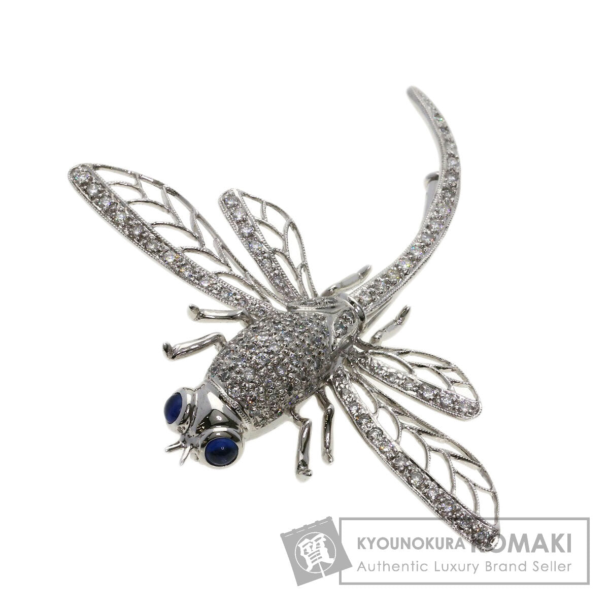 0.31ct Dragonfly Sapphire Diamond Brooch K18 White Gold 10.1g　Ladies
