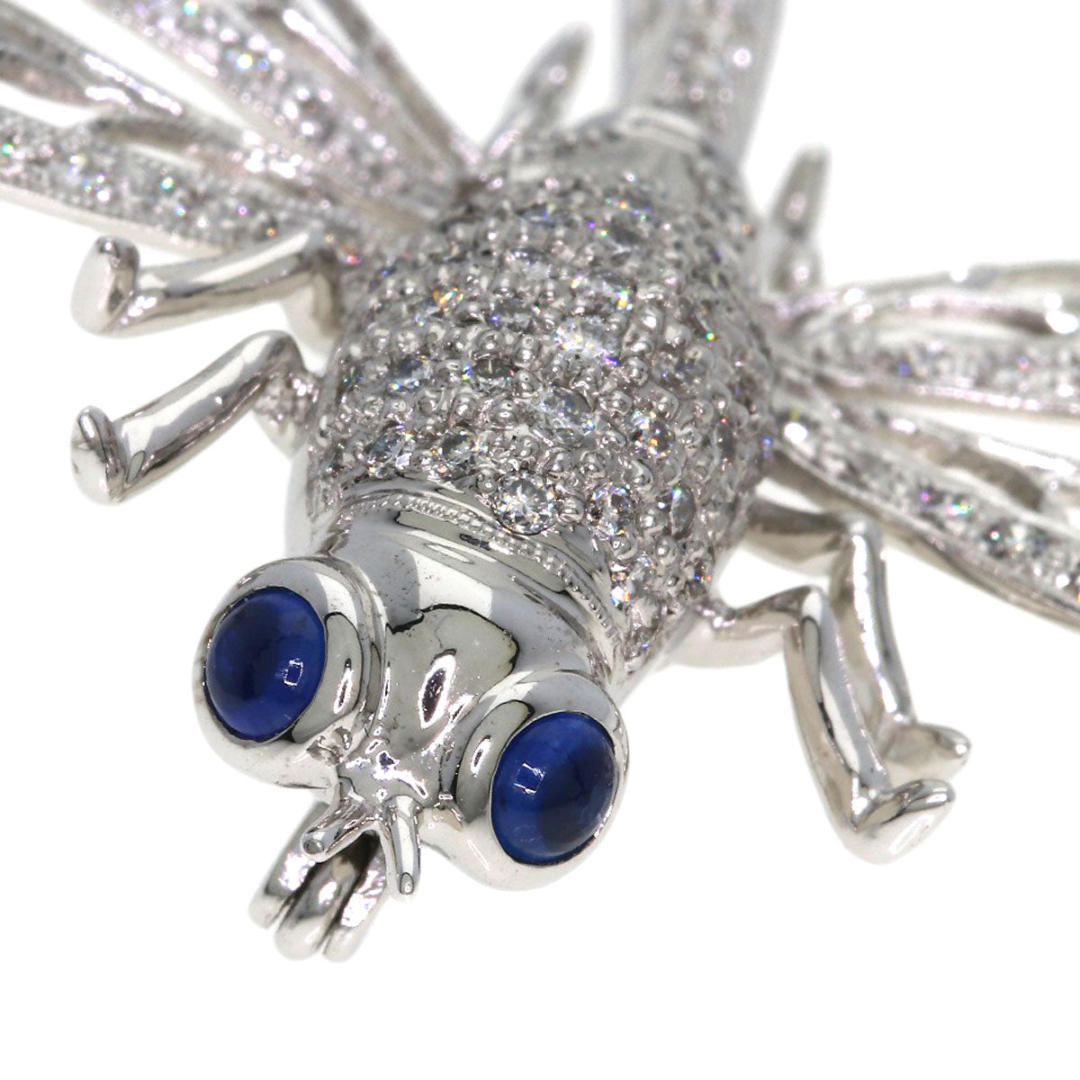 0.31ct Dragonfly Sapphire Diamond Brooch K18 White Gold 10.1g　Ladies