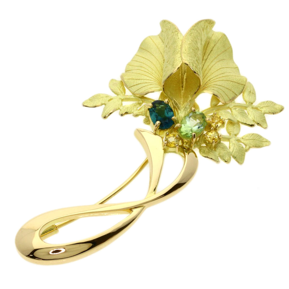 IKEDA KEIKO Leaf Multicolor Stone Brooch K18 Yellow Gold Ladies [Used]