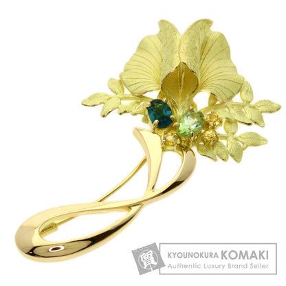 IKEDA KEIKO Leaf Multicolor Stone Brooch K18 Yellow Gold Ladies [Used]