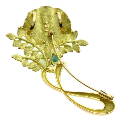 IKEDA KEIKO Leaf Multicolor Stone Brooch K18 Yellow Gold Ladies [Used]