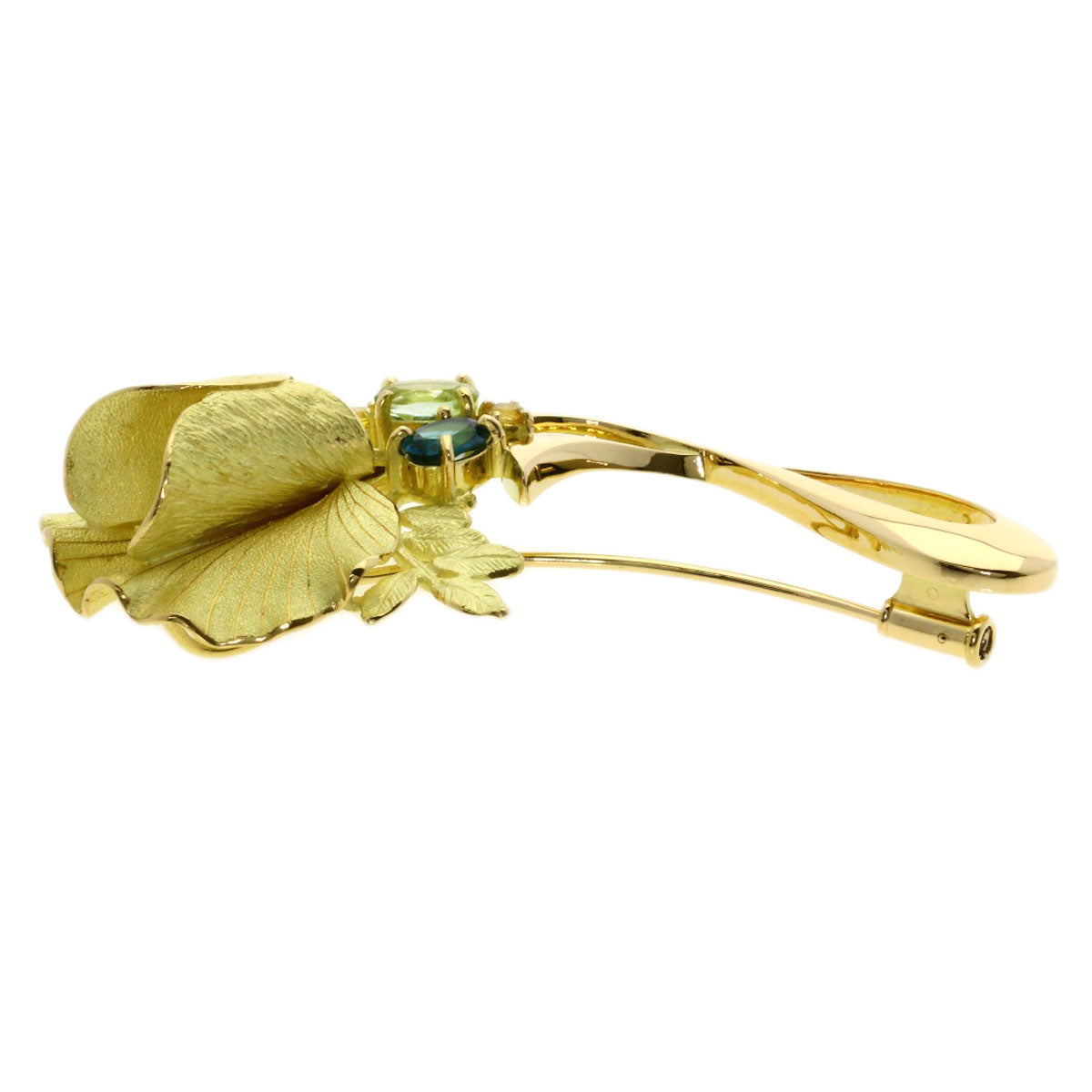 IKEDA KEIKO Leaf Multicolor Stone Brooch K18 Yellow Gold Ladies [Used]