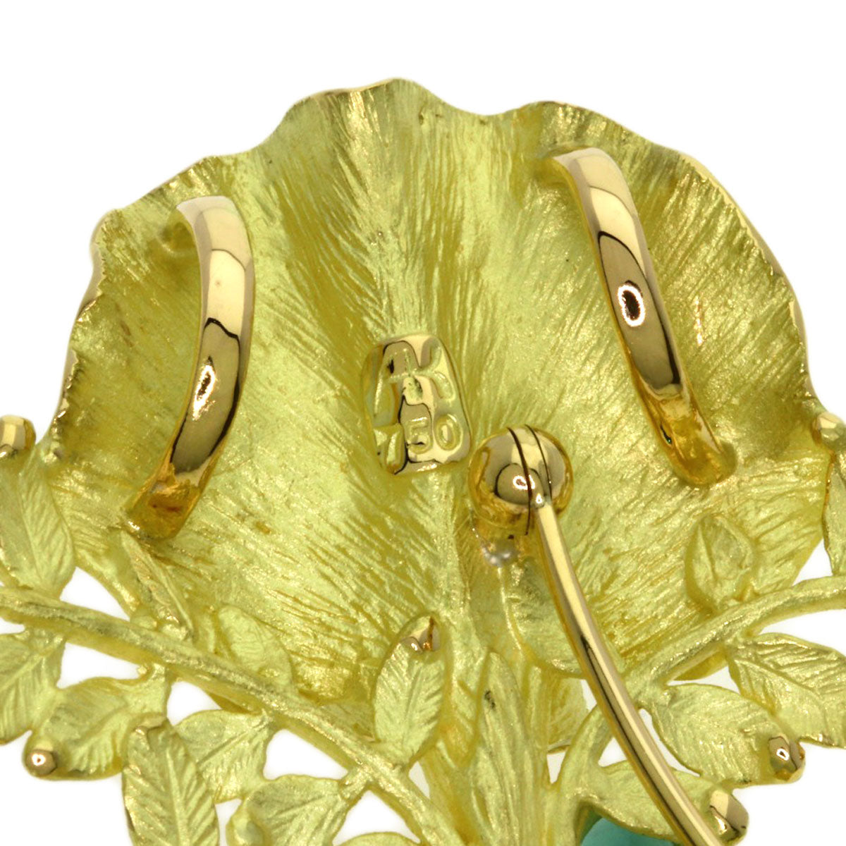 IKEDA KEIKO Leaf Multicolor Stone Brooch K18 Yellow Gold Ladies [Used]