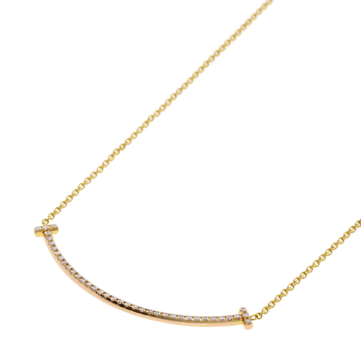 TIFFANY&Co. T Smile Small Diamond Necklace K18 Yellow Gold Ladies [Used]