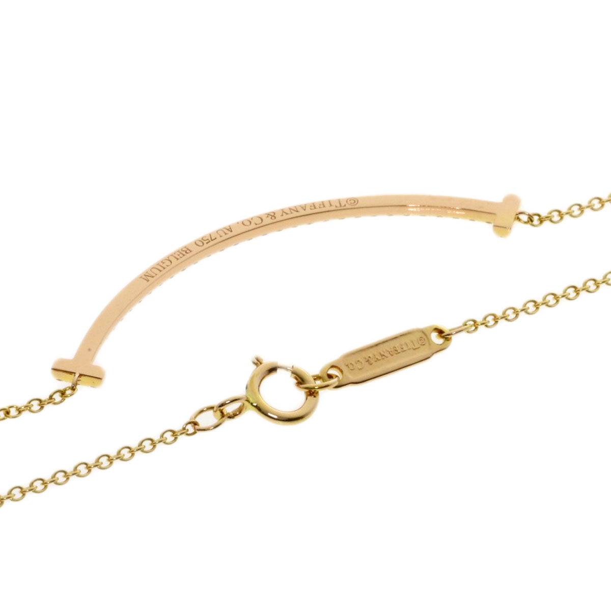 TIFFANY&Co. T Smile Small Diamond Necklace K18 Yellow Gold Ladies [Used]