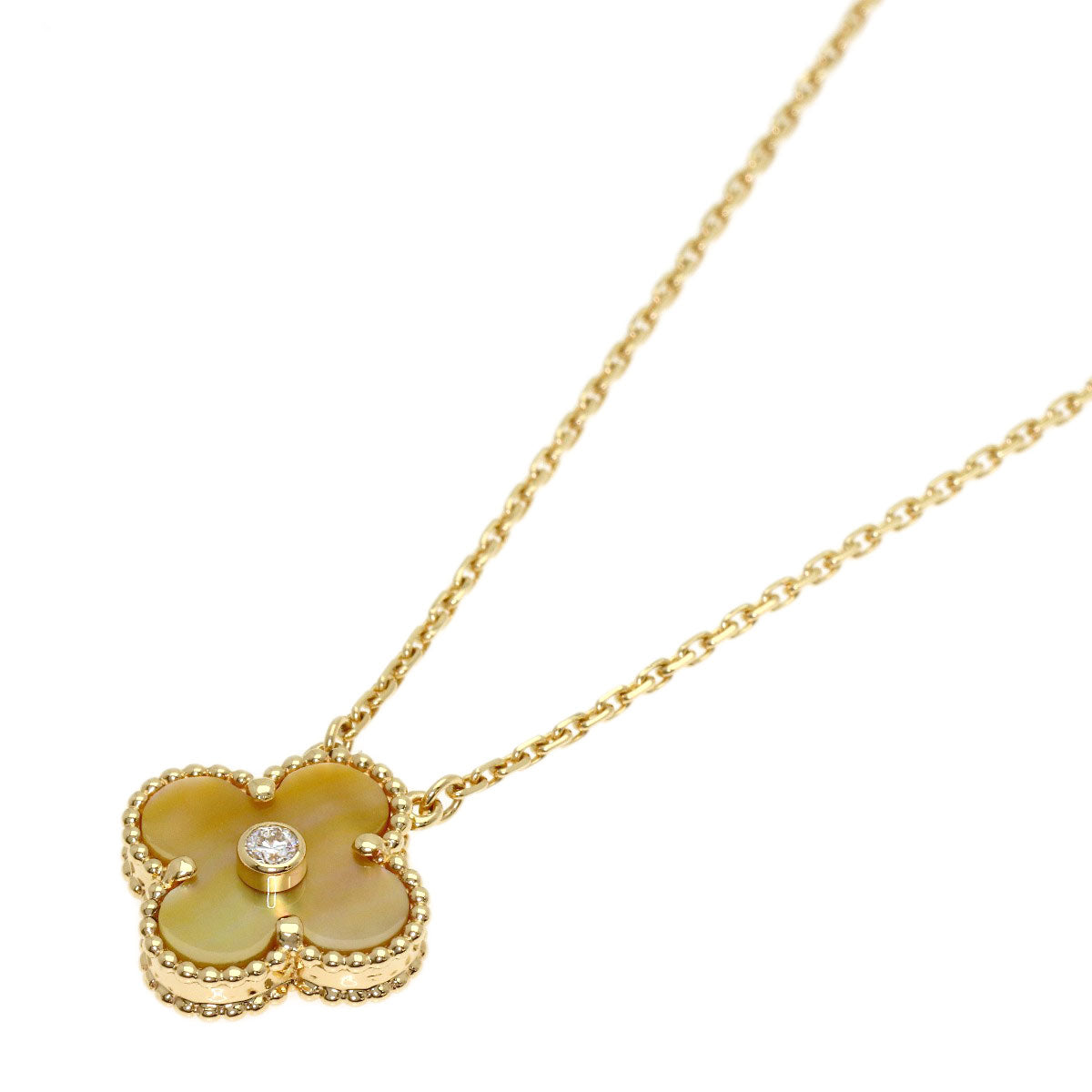 Van Cleef & Arpels Vintage Alhambra Shell Diamond Necklace K18 Yellow Gold Ladies [Used]