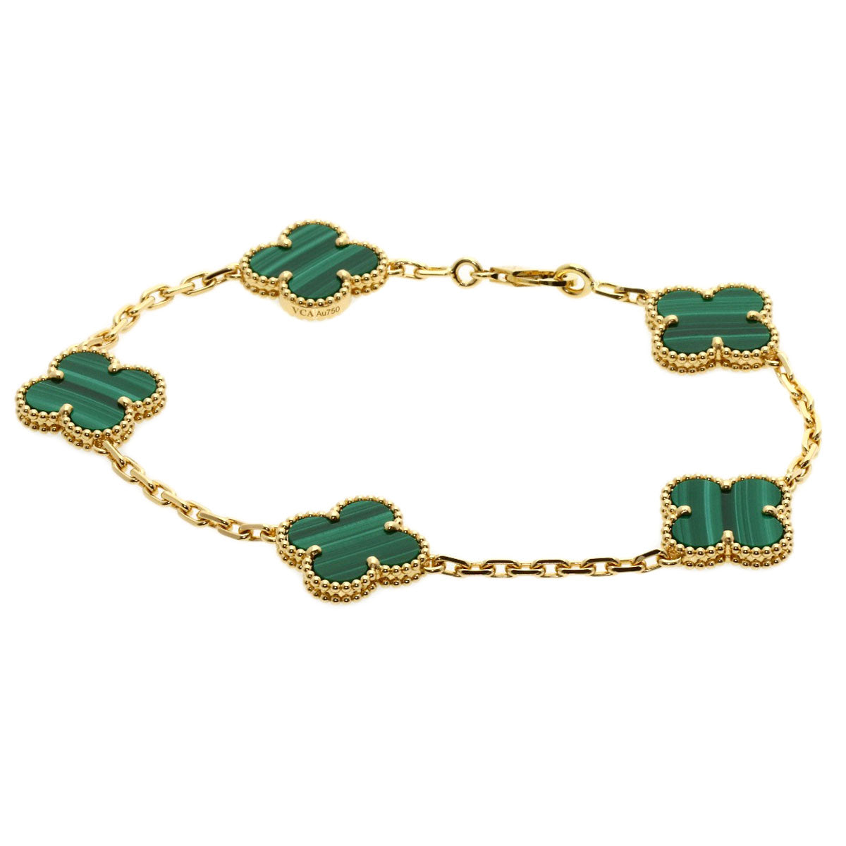 Van Cleef & Arpels Vintage Alhambra 5-Motif Malachite Bracelet K18 Yellow Gold Ladies [Used]