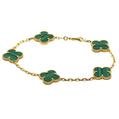 Van Cleef & Arpels Vintage Alhambra 5-Motif Malachite Bracelet K18 Yellow Gold Ladies [Used]