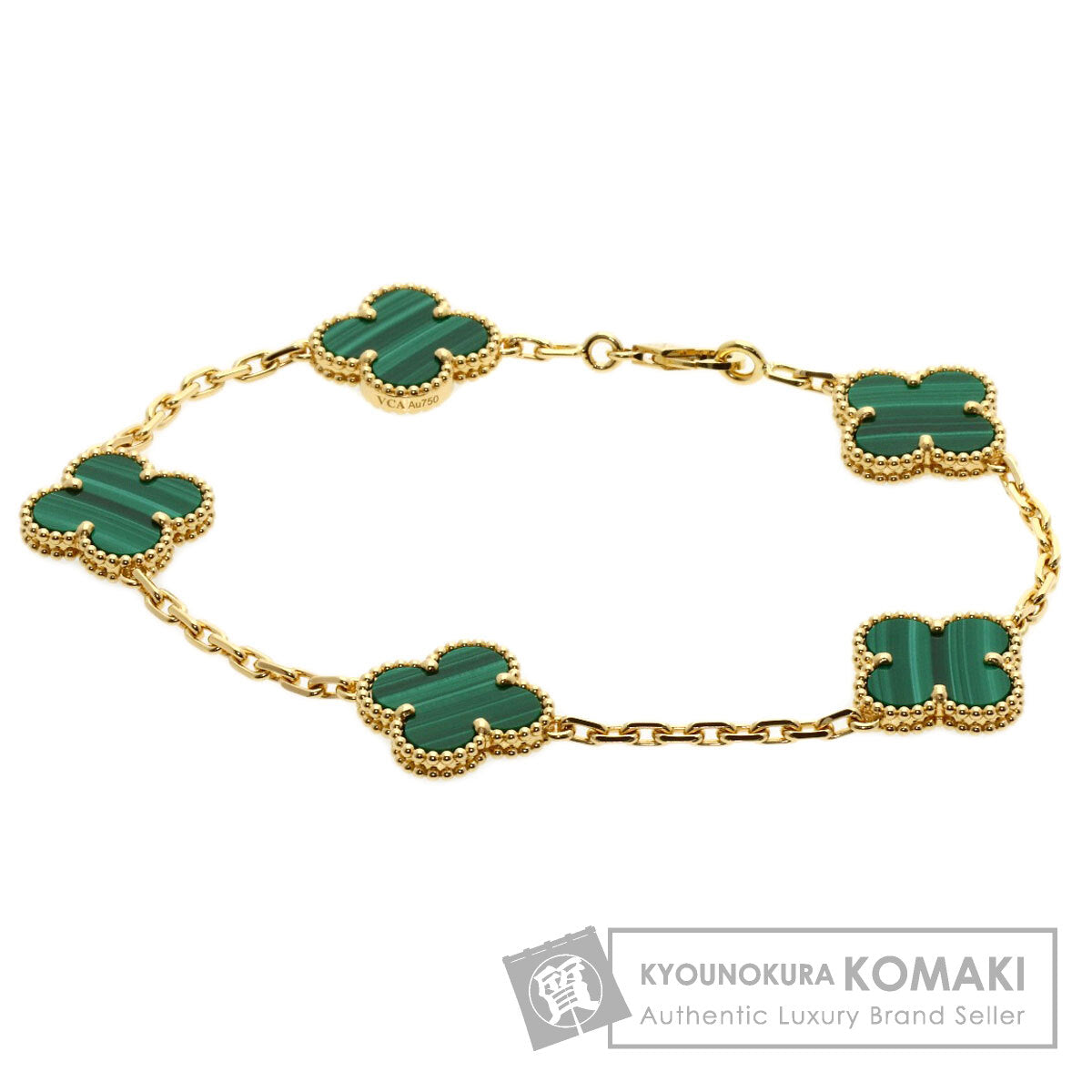 Van Cleef & Arpels Vintage Alhambra 5-Motif Malachite Bracelet K18 Yellow Gold Ladies [Used]