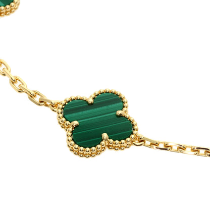Van Cleef & Arpels Vintage Alhambra 5-Motif Malachite Bracelet K18 Yellow Gold Ladies [Used]