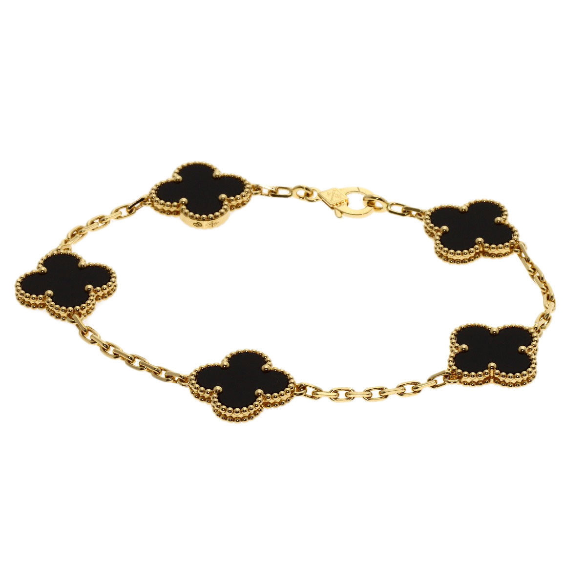 Van Cleef & Arpels Vintage Alhambra 5-Motif Onyx Bracelet K18 Yellow Gold Ladies [Used]