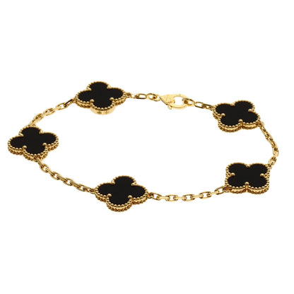 Van Cleef & Arpels Vintage Alhambra 5-Motif Onyx Bracelet K18 Yellow Gold Ladies [Used]