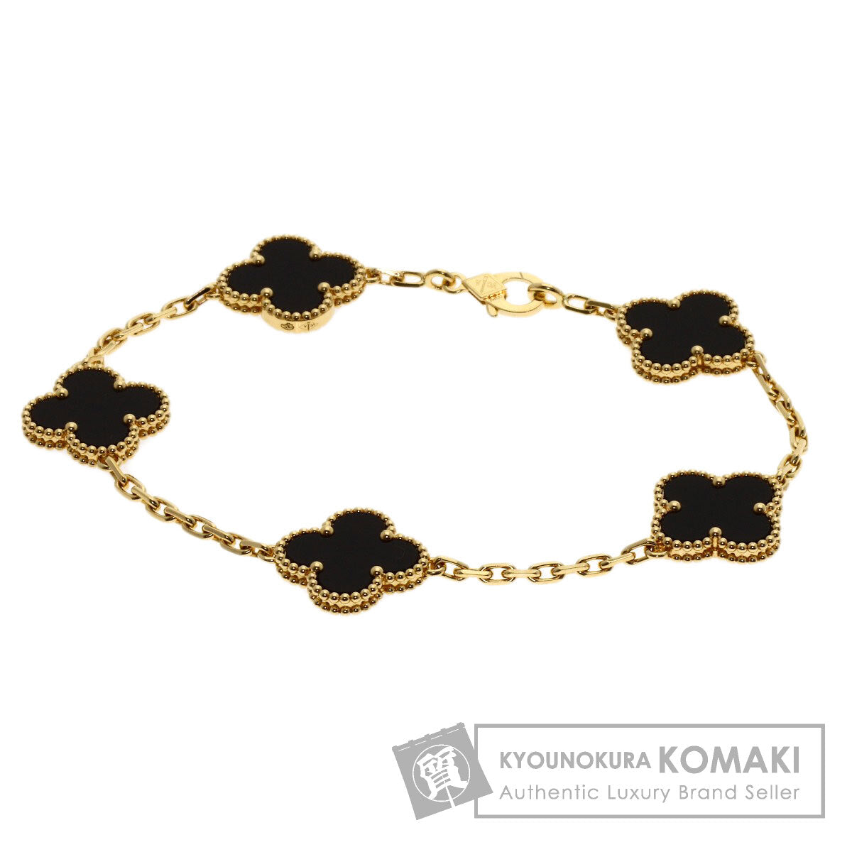 Van Cleef & Arpels Vintage Alhambra 5-Motif Onyx Bracelet K18 Yellow Gold Ladies [Used]