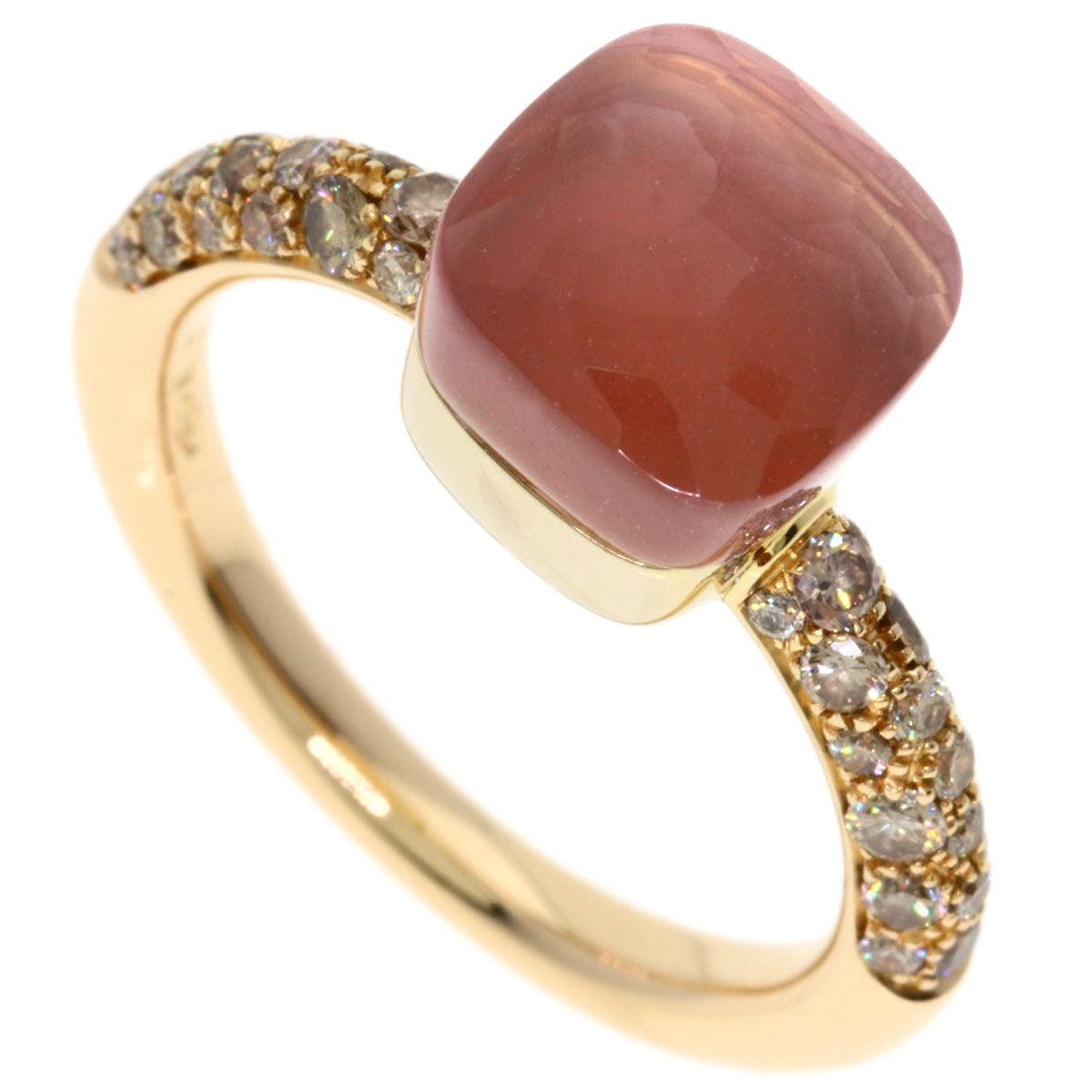 Pomellato Nude Rose Quartz Brown Diamond #52 Ring K18 Pink Gold Ladies [Used]