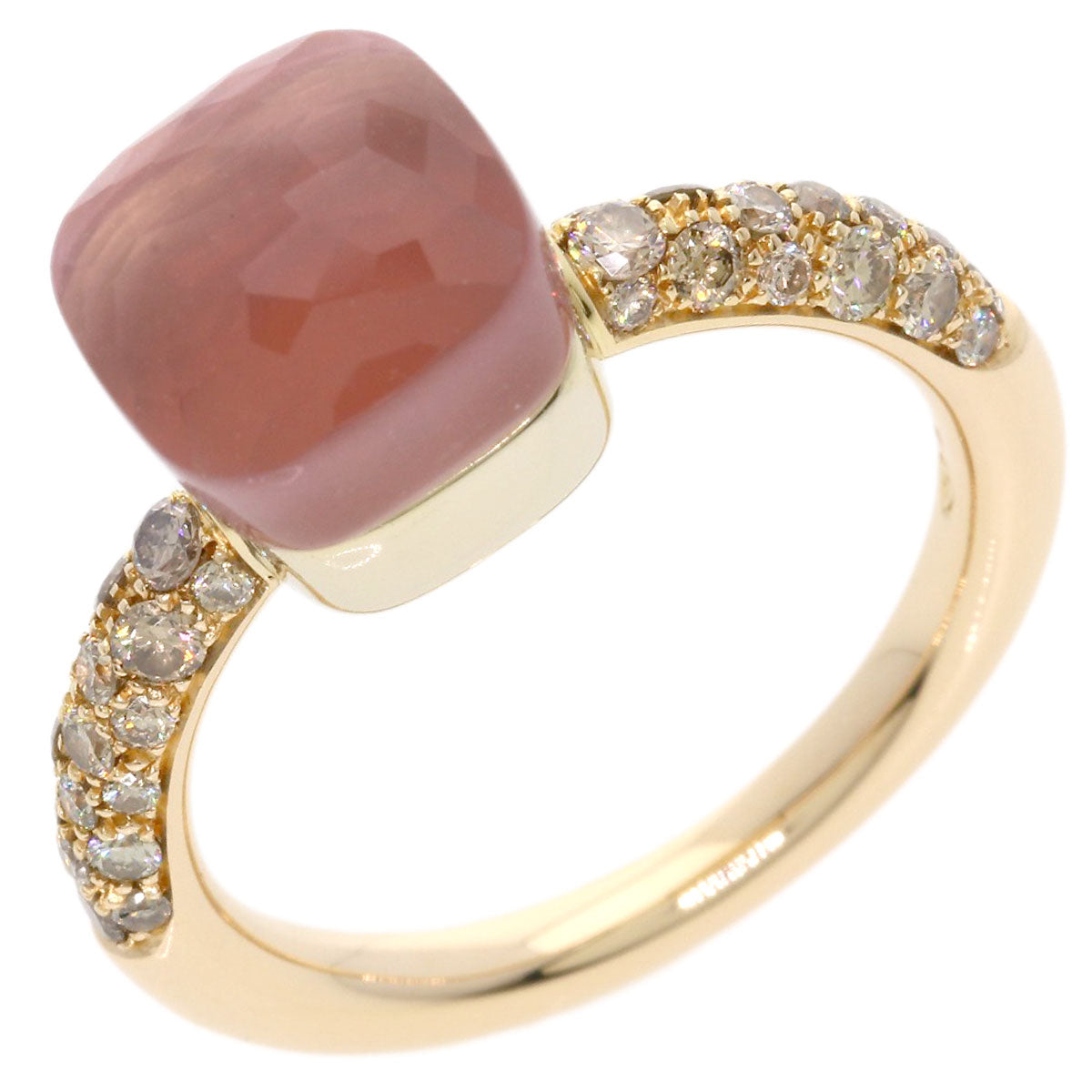 Pomellato Nude Rose Quartz Brown Diamond #52 Ring K18 Pink Gold Ladies [Used]