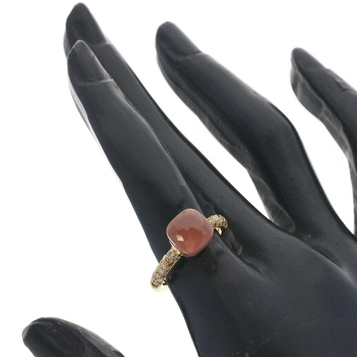Pomellato Nude Rose Quartz Brown Diamond #52 Ring K18 Pink Gold Ladies [Used]