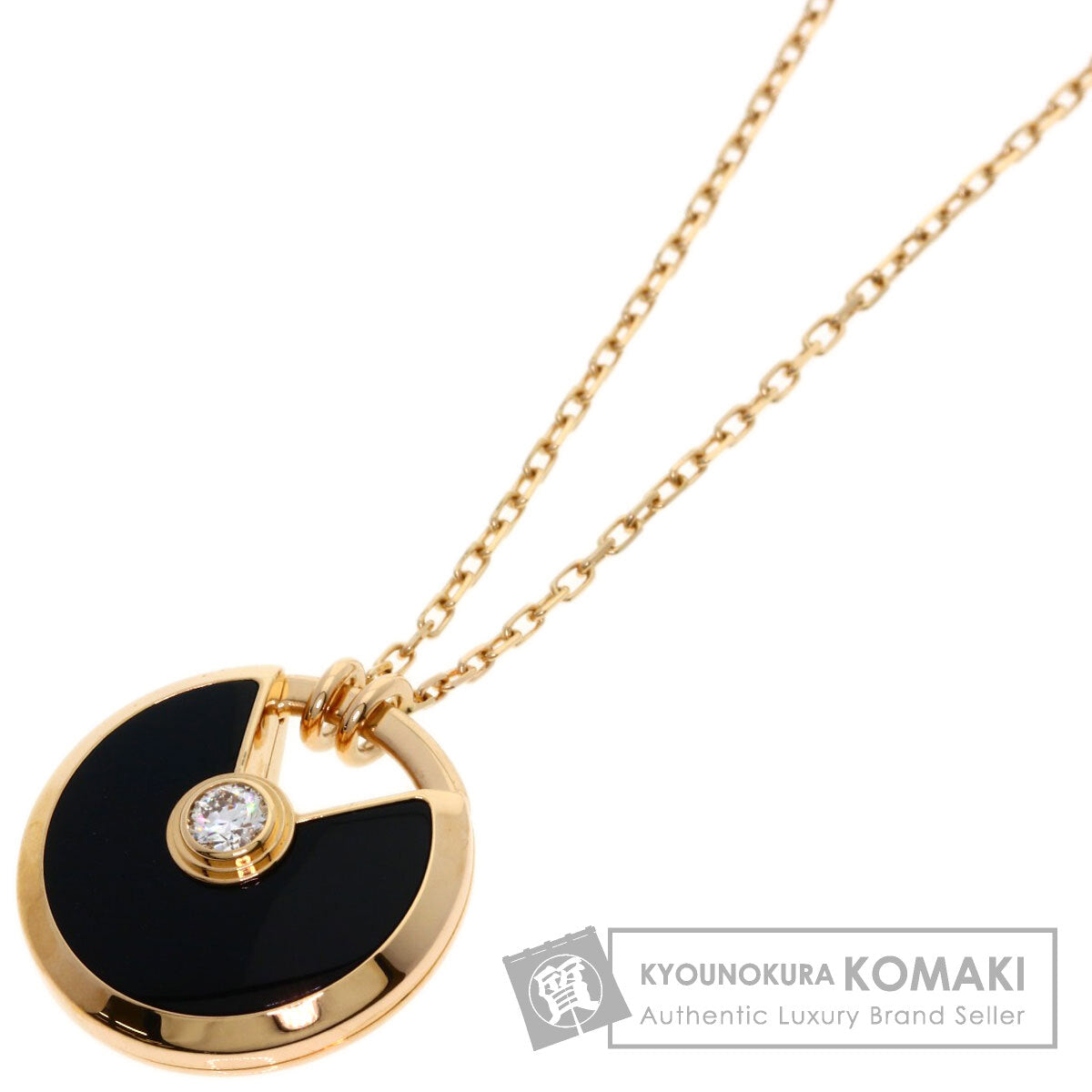 CARTIER Amulette de Cartier Onyx Diamond Necklace K18 Pink Gold Ladies [Used]