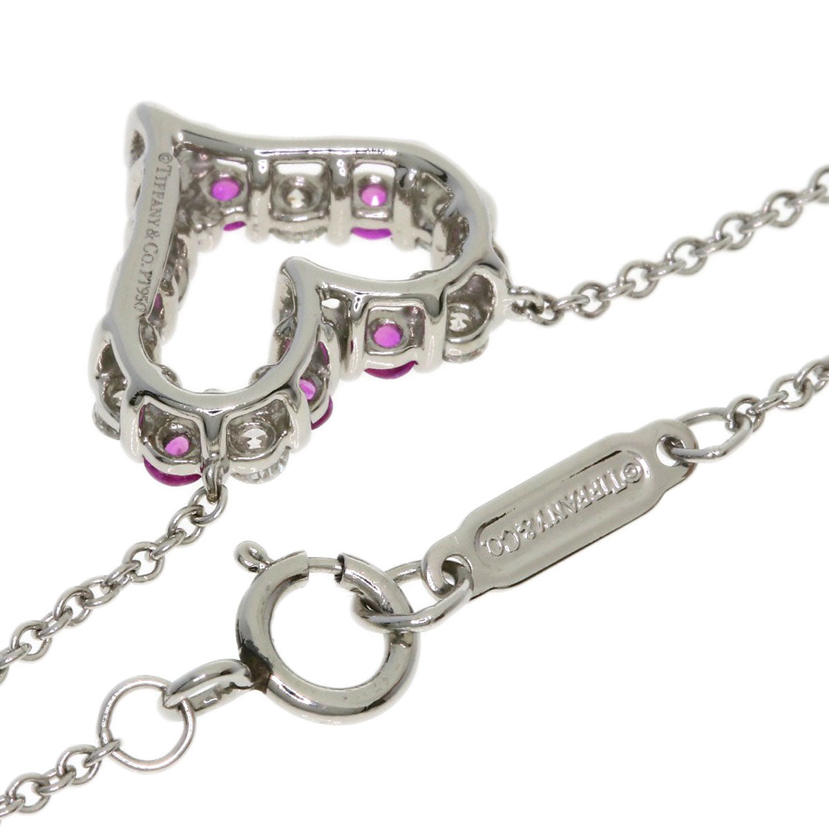 TIFFANY&Co. Sentimental Heart Diamond Pink Sapphire Necklace Platinum PT950 Ladies [Used]