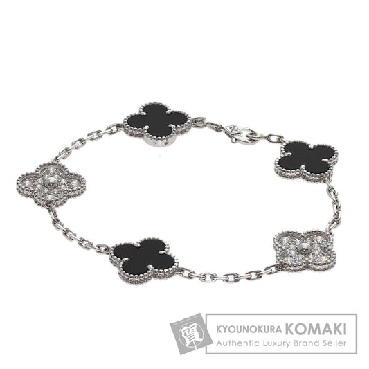 Van Cleef & Arpels Vintage Alhambra 5-Motif Onyx Diamond Bracelet K18 White Gold Ladies [Used]