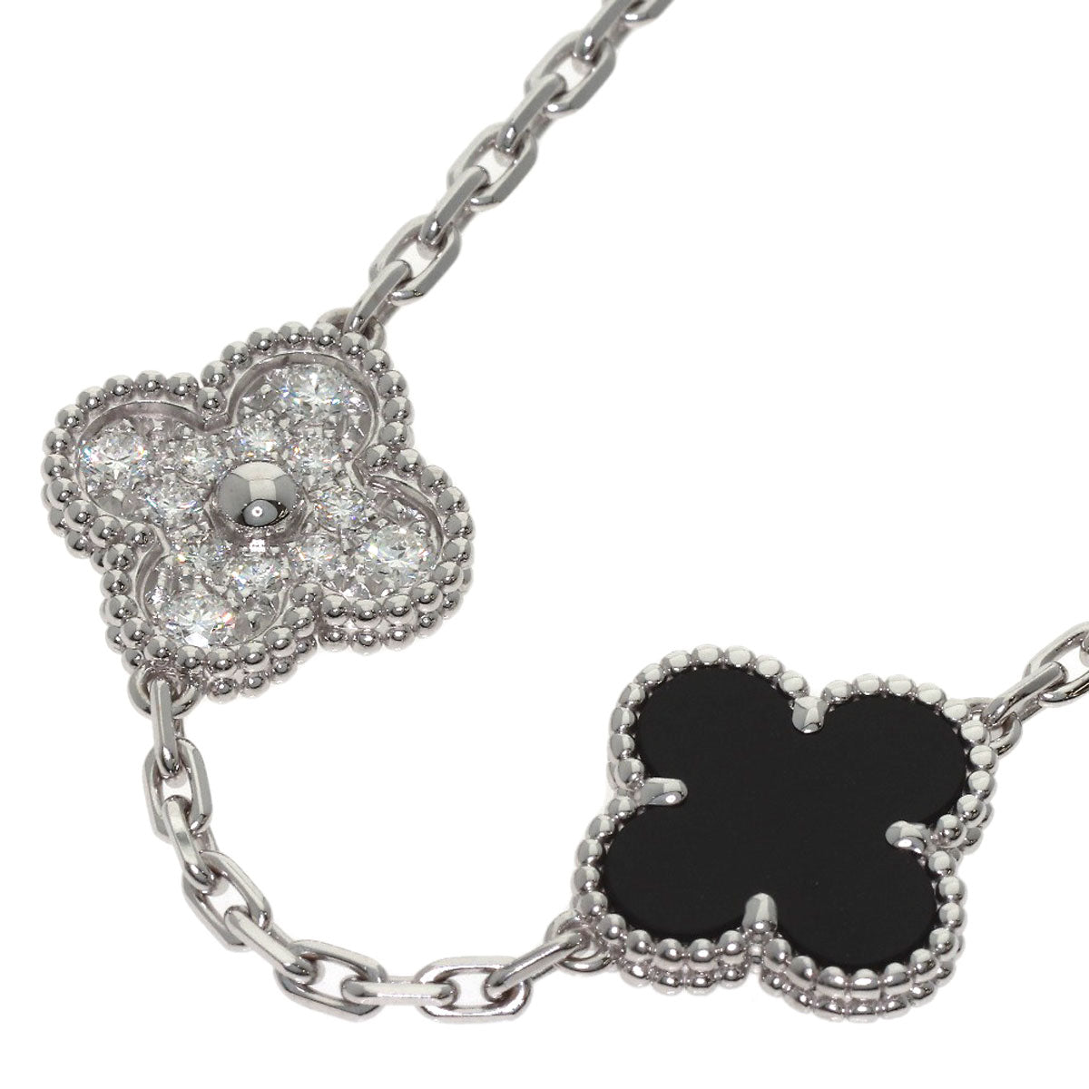 Van Cleef & Arpels Vintage Alhambra 5-Motif Onyx Diamond Bracelet K18 White Gold Ladies [Used]