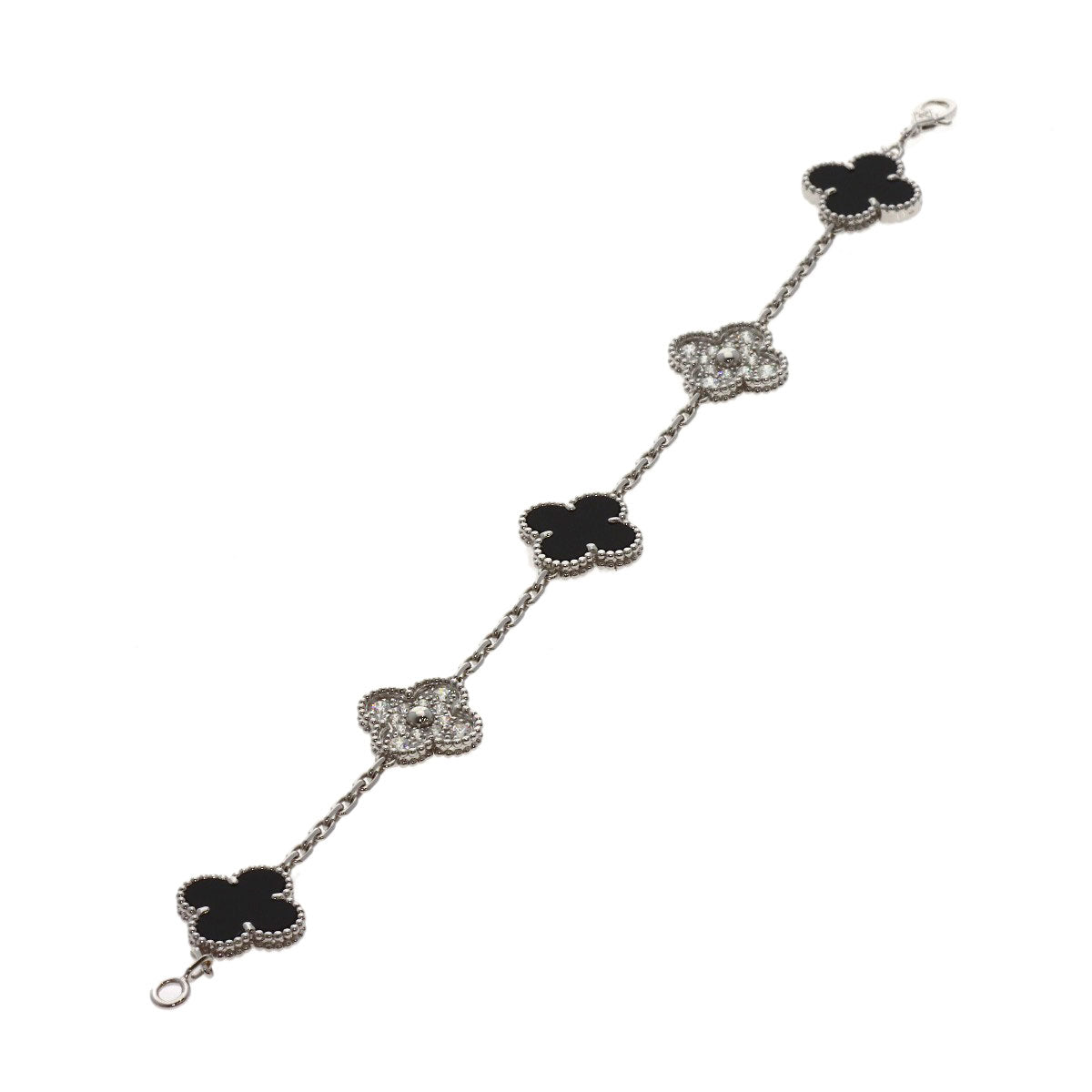 Van Cleef & Arpels Vintage Alhambra 5-Motif Onyx Diamond Bracelet K18 White Gold Ladies [Used]