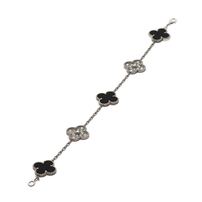 Van Cleef & Arpels Vintage Alhambra 5-Motif Onyx Diamond Bracelet K18 White Gold Ladies [Used]