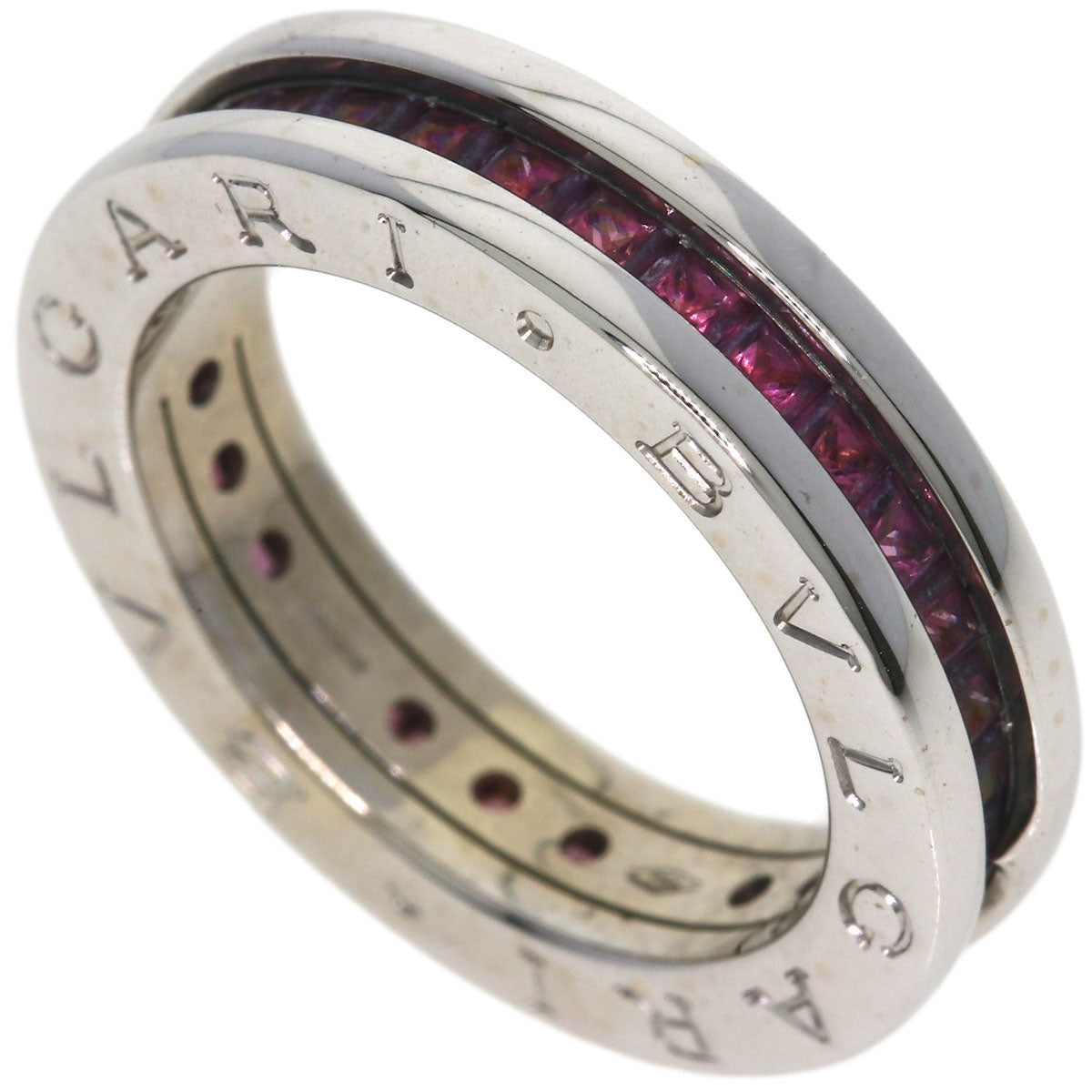 BVLGARI B.zero1 1 band Rhodorite Garnet #51 Ring K18 White Gold Ladies [Used]
