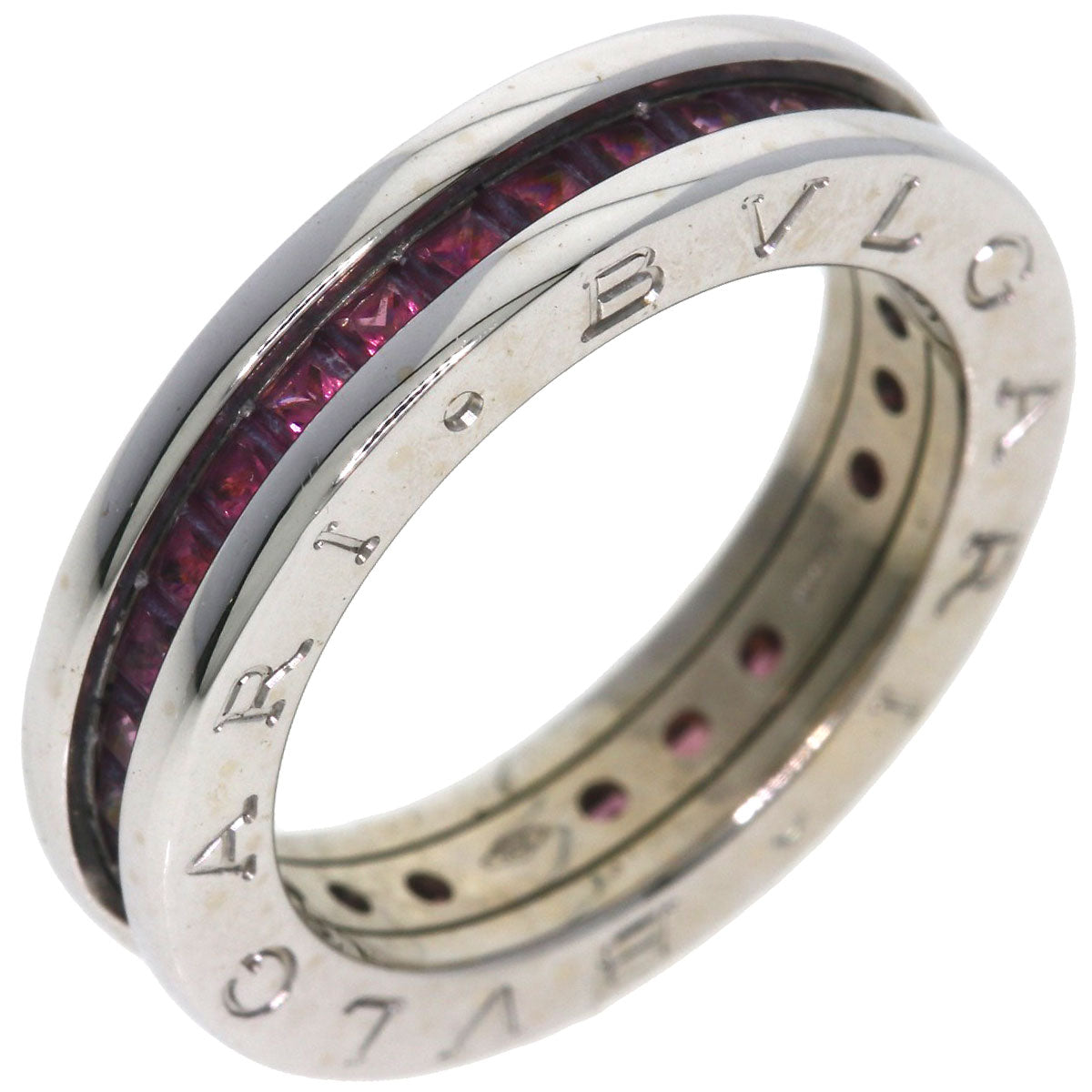 BVLGARI B.zero1 1 band Rhodorite Garnet #51 Ring K18 White Gold Ladies [Used]