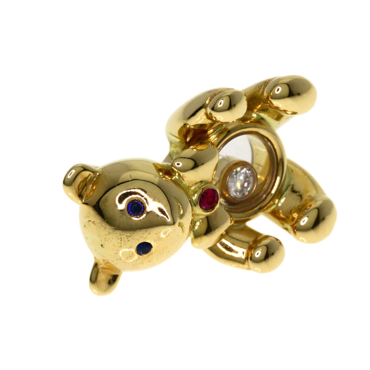 Chopard Happy Diamond Bear Sapphire Ruby Pin Brooch Brooch K18 Yellow Gold Ladies [Used]