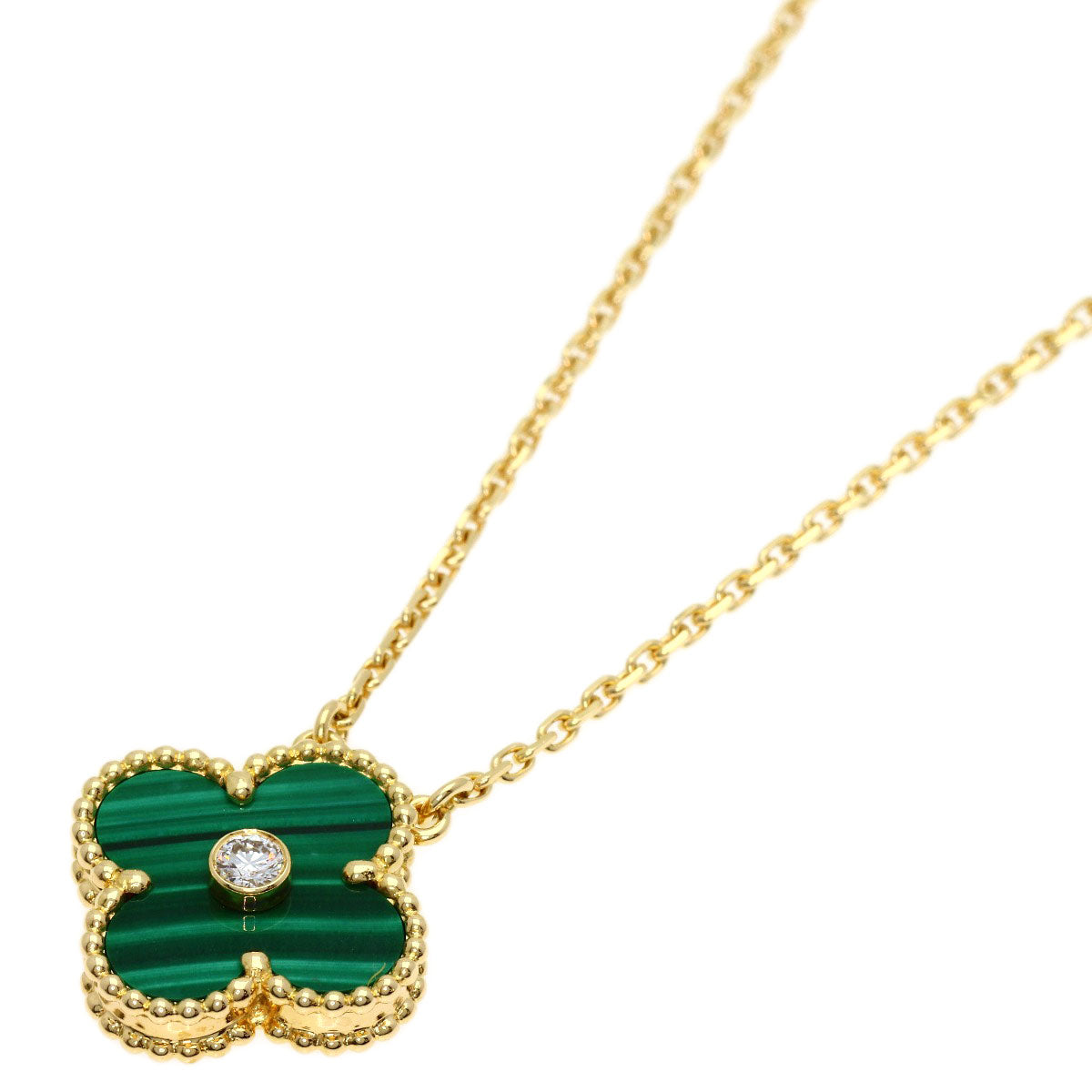 Van Cleef & Arpels Vintage Alhambra Malachite Diamond Necklace K18 Yellow Gold Ladies [Used]