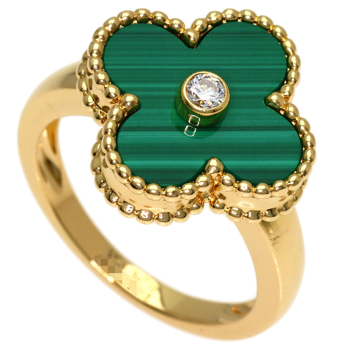 Van Cleef & Arpels Vintage Alhambra Malachite Diamond #48 Ring K18 Yellow Gold Ladies [Used]