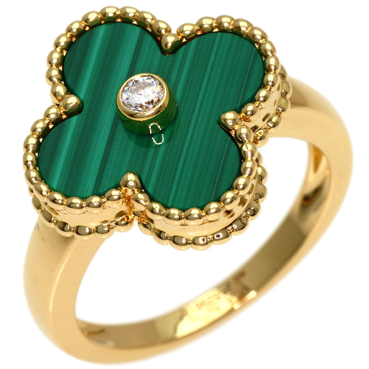Van Cleef & Arpels Vintage Alhambra Malachite Diamond #48 Ring K18 Yellow Gold Ladies [Used]