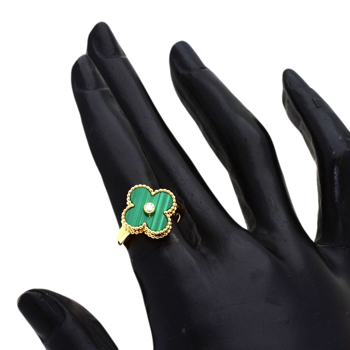 Van Cleef & Arpels Vintage Alhambra Malachite Diamond #48 Ring K18 Yellow Gold Ladies [Used]