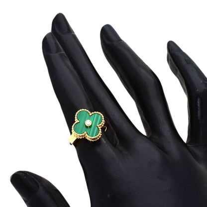 Van Cleef & Arpels Vintage Alhambra Malachite Diamond #48 Ring K18 Yellow Gold Ladies [Used]