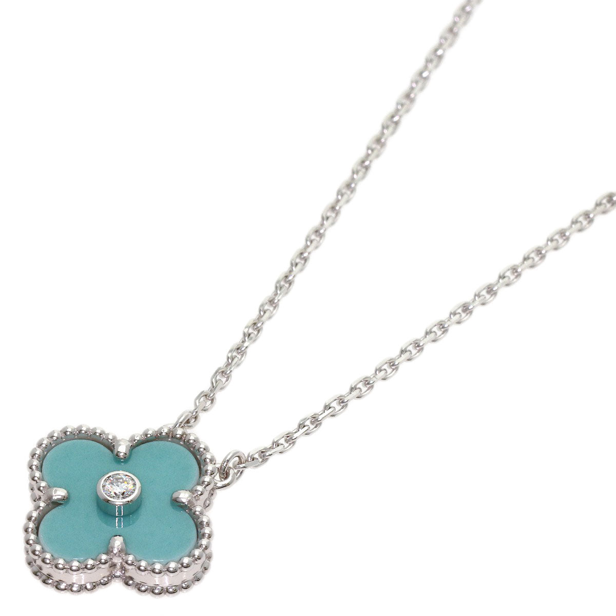 Van Cleef & Arpels Vintage Alhambra Celadon Green Diamond 2022 Holiday Limited Edition Necklace K18 White Gold Ladies [Used]