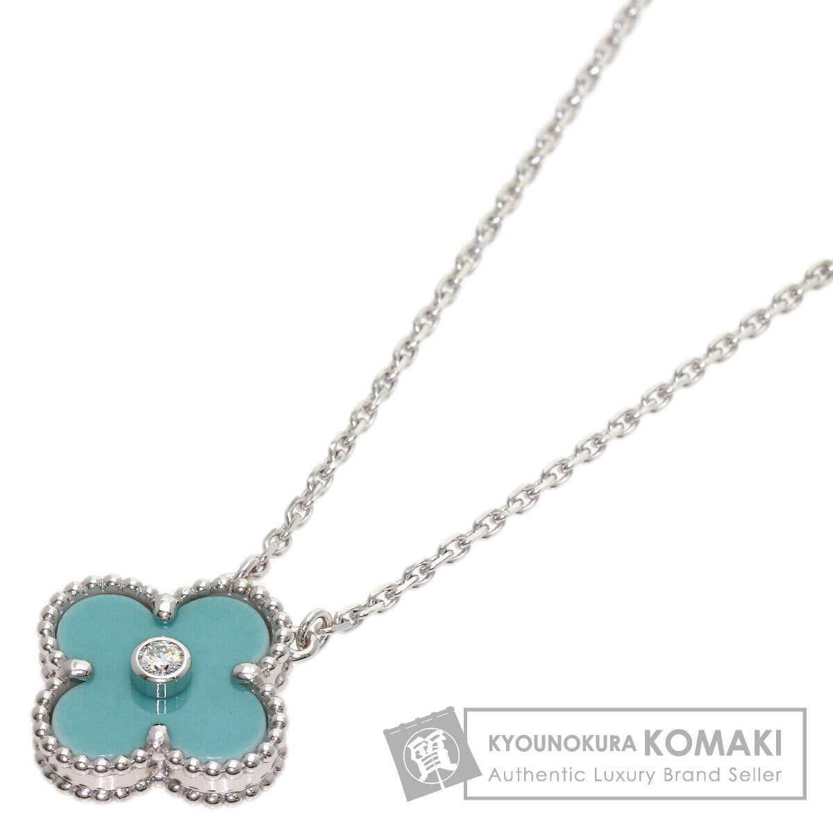 Van Cleef & Arpels Vintage Alhambra Celadon Green Diamond 2022 Holiday Limited Edition Necklace K18 White Gold Ladies [Used]