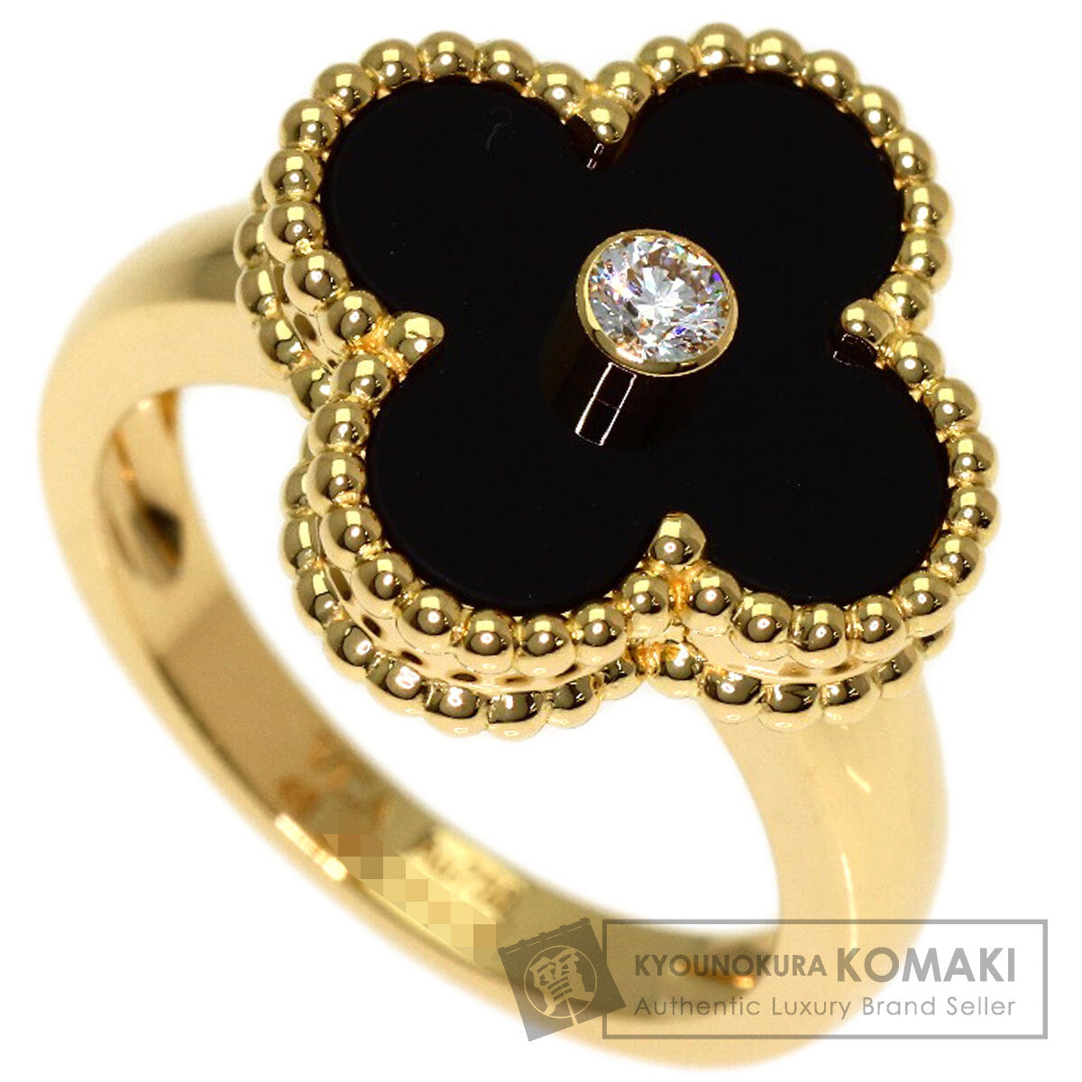Van Cleef & Arpels Vintage Alhambra Onyx Diamond #48 Ring K18 Yellow Gold Ladies [Used]
