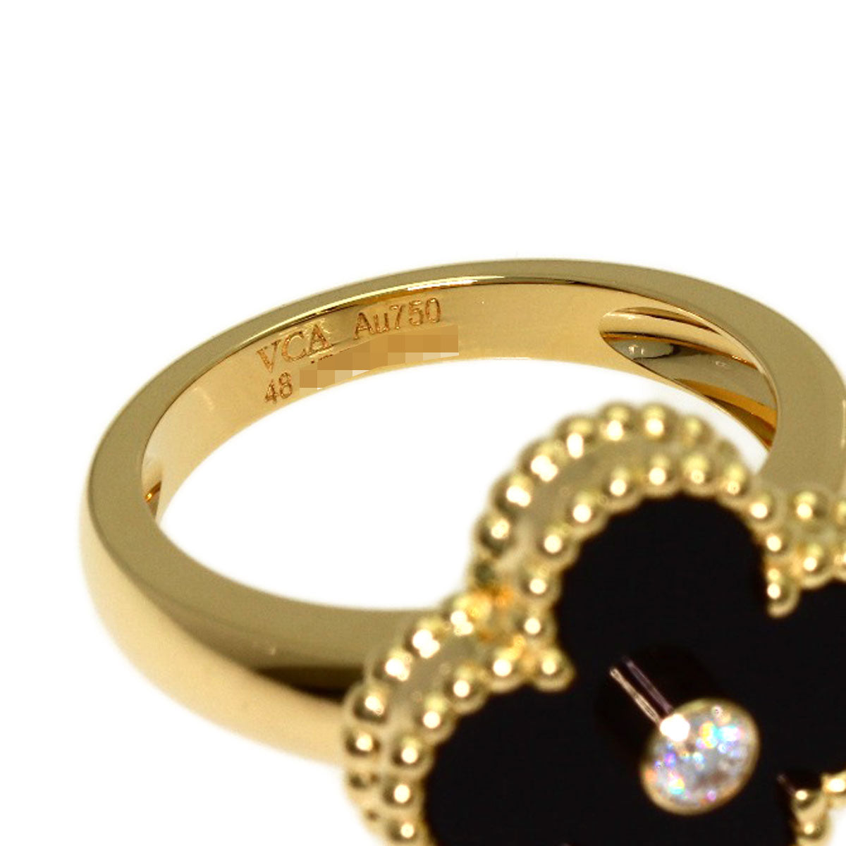 Van Cleef & Arpels Vintage Alhambra Onyx Diamond #48 Ring K18 Yellow Gold Ladies [Used]