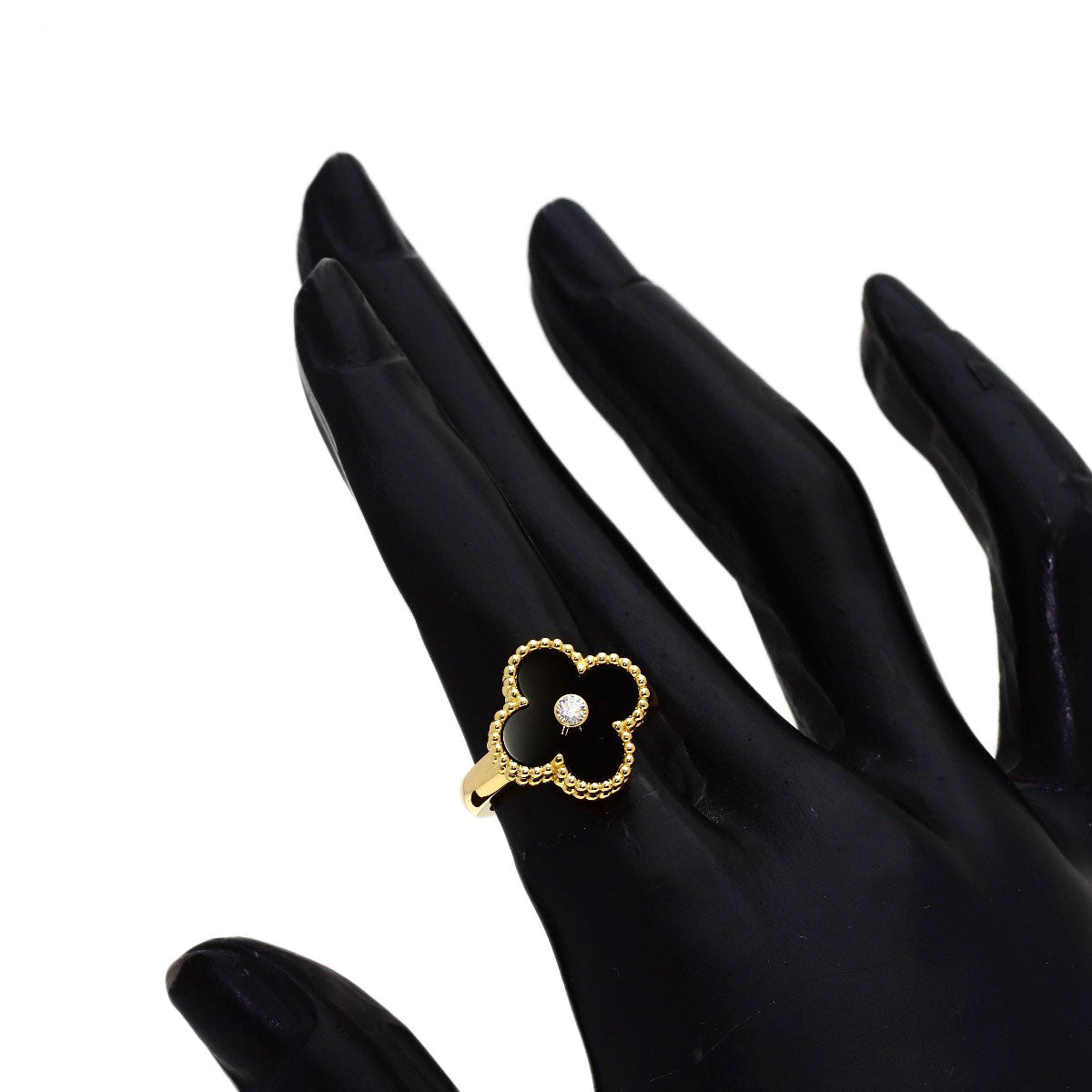 Van Cleef & Arpels Vintage Alhambra Onyx Diamond #48 Ring K18 Yellow Gold Ladies [Used]