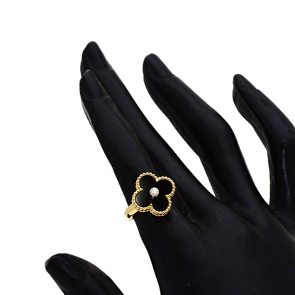 Van Cleef & Arpels Vintage Alhambra Onyx Diamond #48 Ring K18 Yellow Gold Ladies [Used]