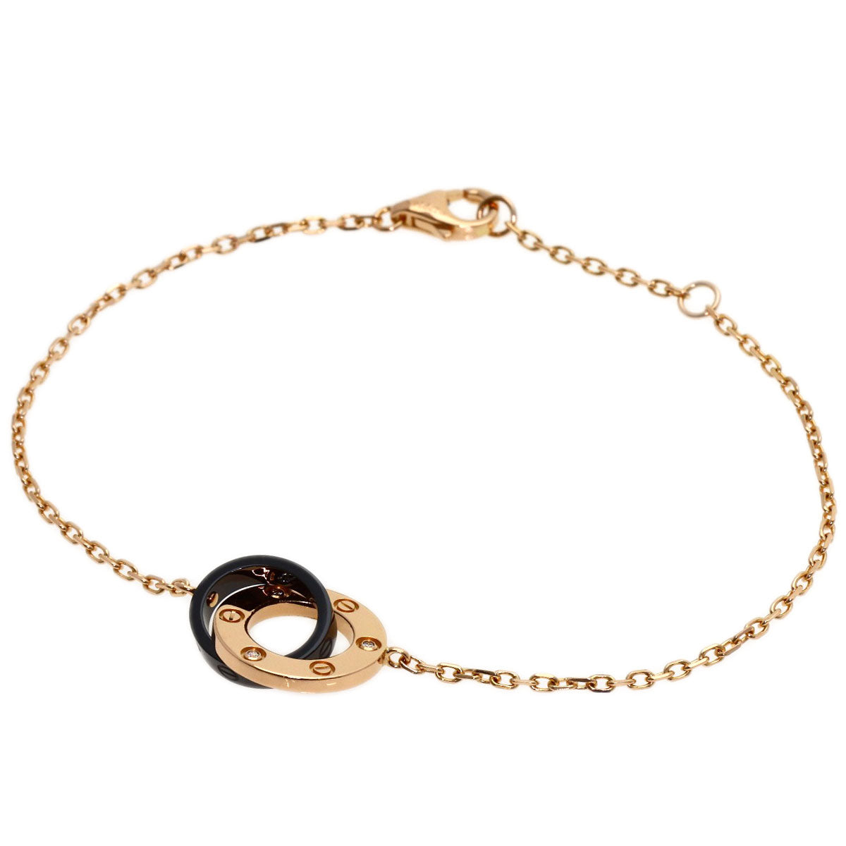 CARTIER Love Circle Black Ceramic Diamond Bracelet K18 Pink Gold CeramicLadies [Used]