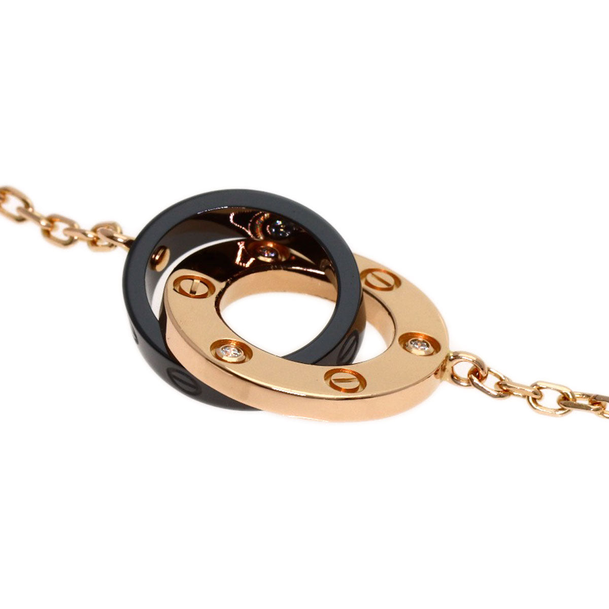 CARTIER Love Circle Black Ceramic Diamond Bracelet K18 Pink Gold CeramicLadies [Used]