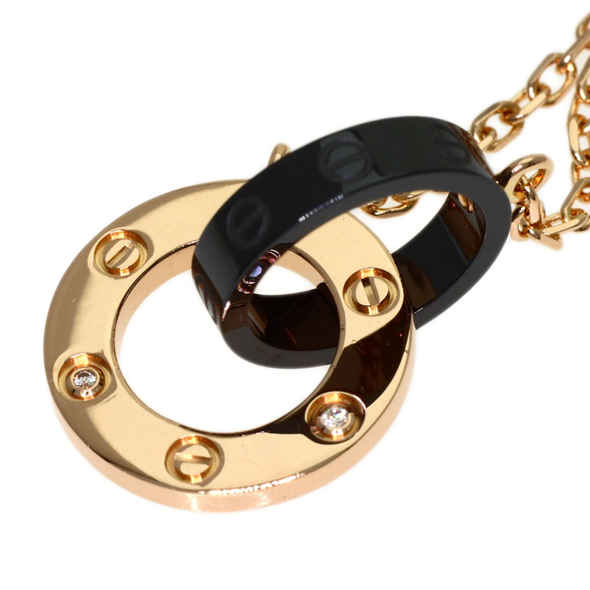CARTIER Love Circle Black Ceramic Diamond Bracelet K18 Pink Gold CeramicLadies [Used]