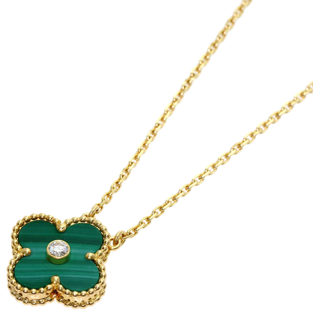 Van Cleef & Arpels Vintage Alhambra Malachite Diamond Necklace K18 Yellow Gold Ladies [Used]