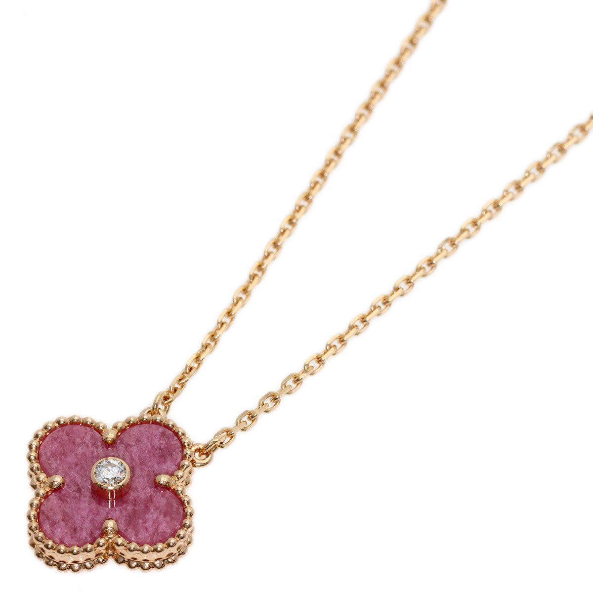 Van Cleef & Arpels Vintage Alhambra Rhodonite Diamond Necklace K18 Pink Gold Ladies [Used]
