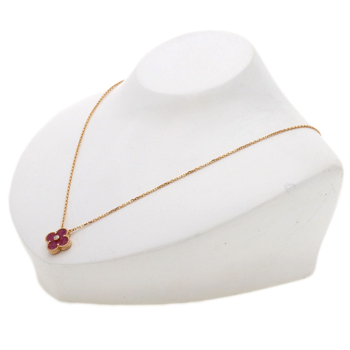 Van Cleef & Arpels Vintage Alhambra Rhodonite Diamond Necklace K18 Pink Gold Ladies [Used]